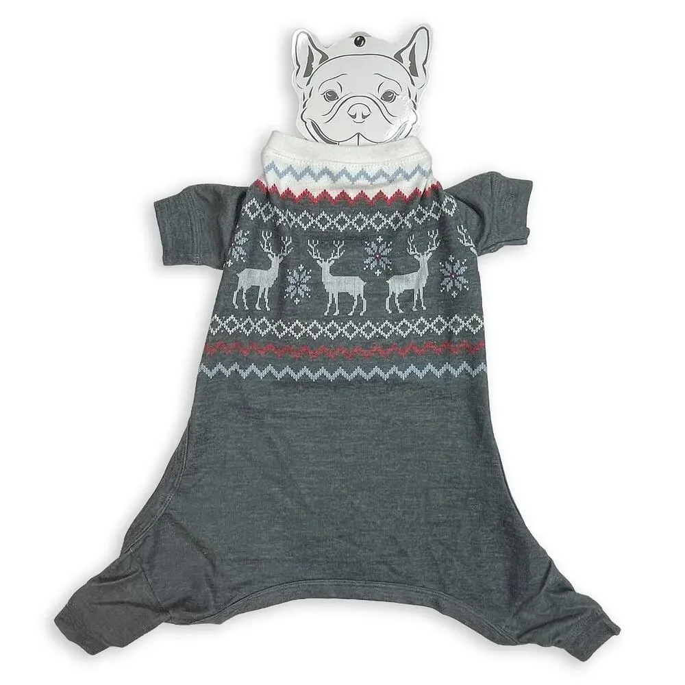 P.J. Salvage Fair Isle Dog Pajamas Sz L New $32 Gray Knit Holiday PJs Onesie